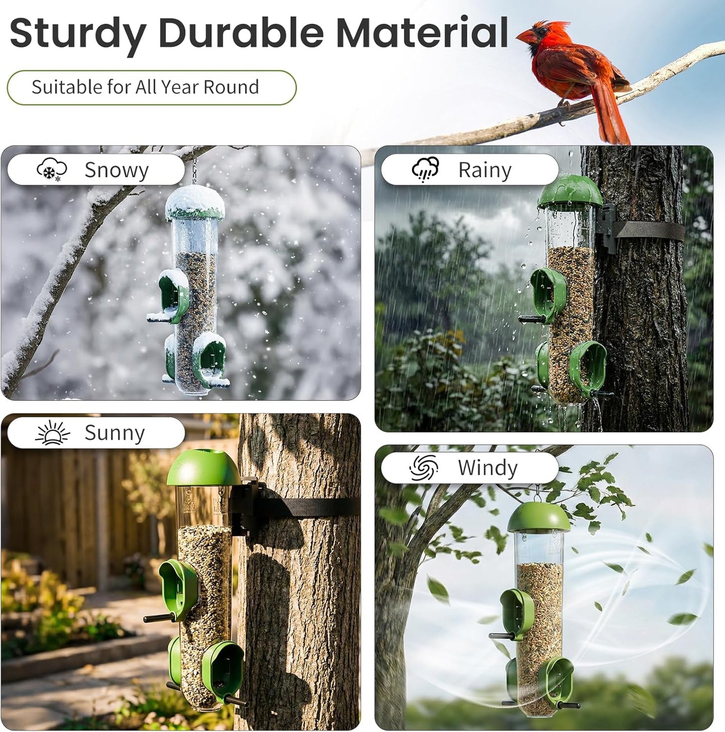LONA Bird Feeders for Outdoors, Tube Feeder Weatherproof with Multiple Hanging Methods, Wild Bird Feeding Silo for Outside, 3 Port