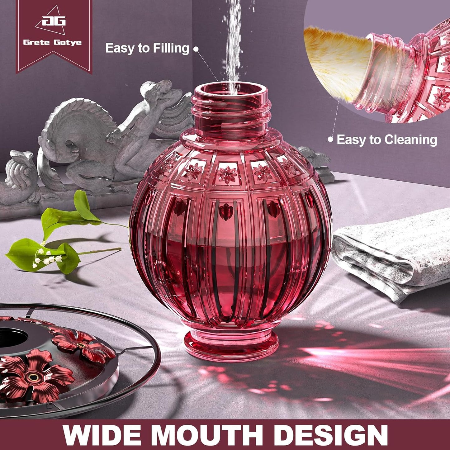 Glass Hummingbird Feeder for Outdoors Hanging, 26Oz Bird Nectar Feeder