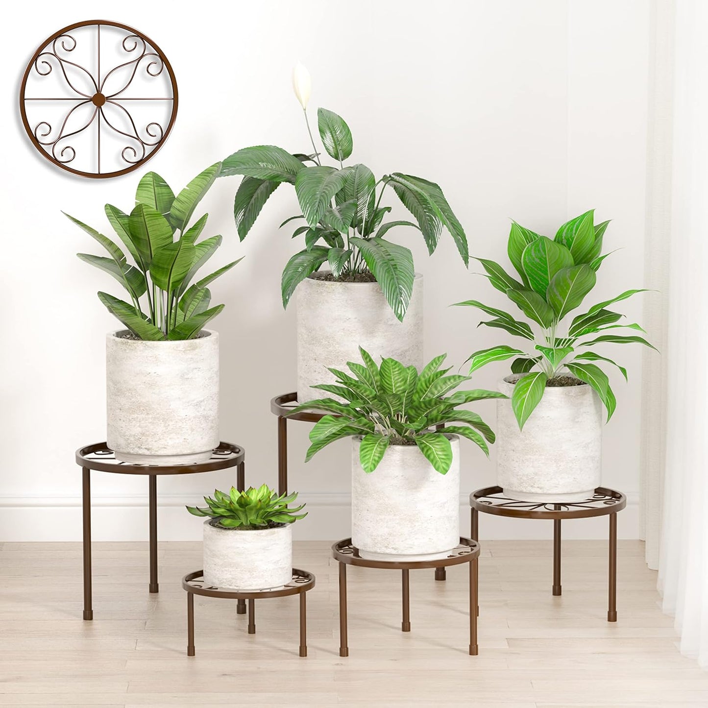5-Pack Decent Metal Plant Stands, Heavy Duty Flower Pot Stands for Mul