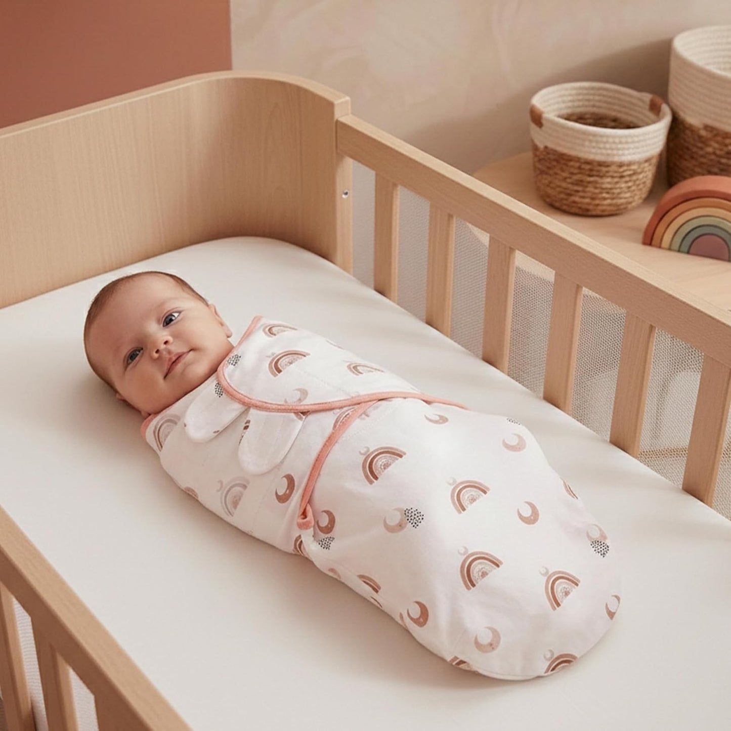 GLLQUEN BABY 3-Pack Organic Baby Swaddle Sleep Sacks for Newborn - Baby Swaddles 0-3 Months, Newborn Swaddling Sack, Rainbow & Sun, Infant Swaddle Blanket Wrap (Small/Medium)
