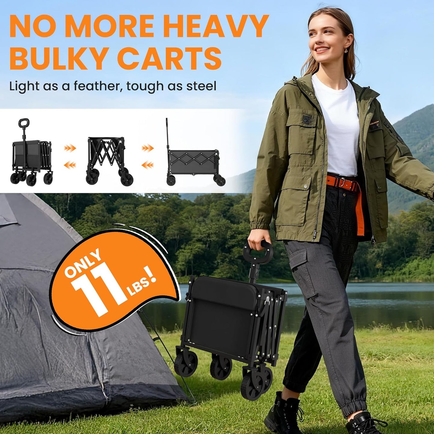 Foldable Wagons Carts, Lightweight Collapsible Portable Utility Shoppi