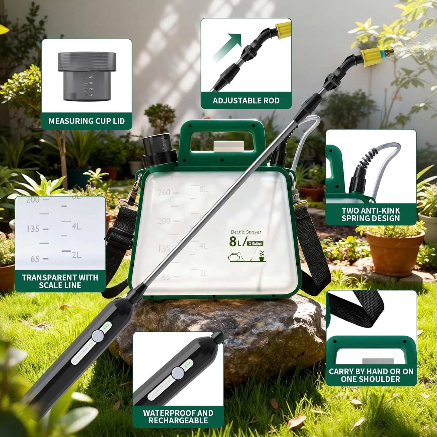 Battery Powered Garden Sprayer 2.1 Gallon, 2500mA Electric Weed Spraye