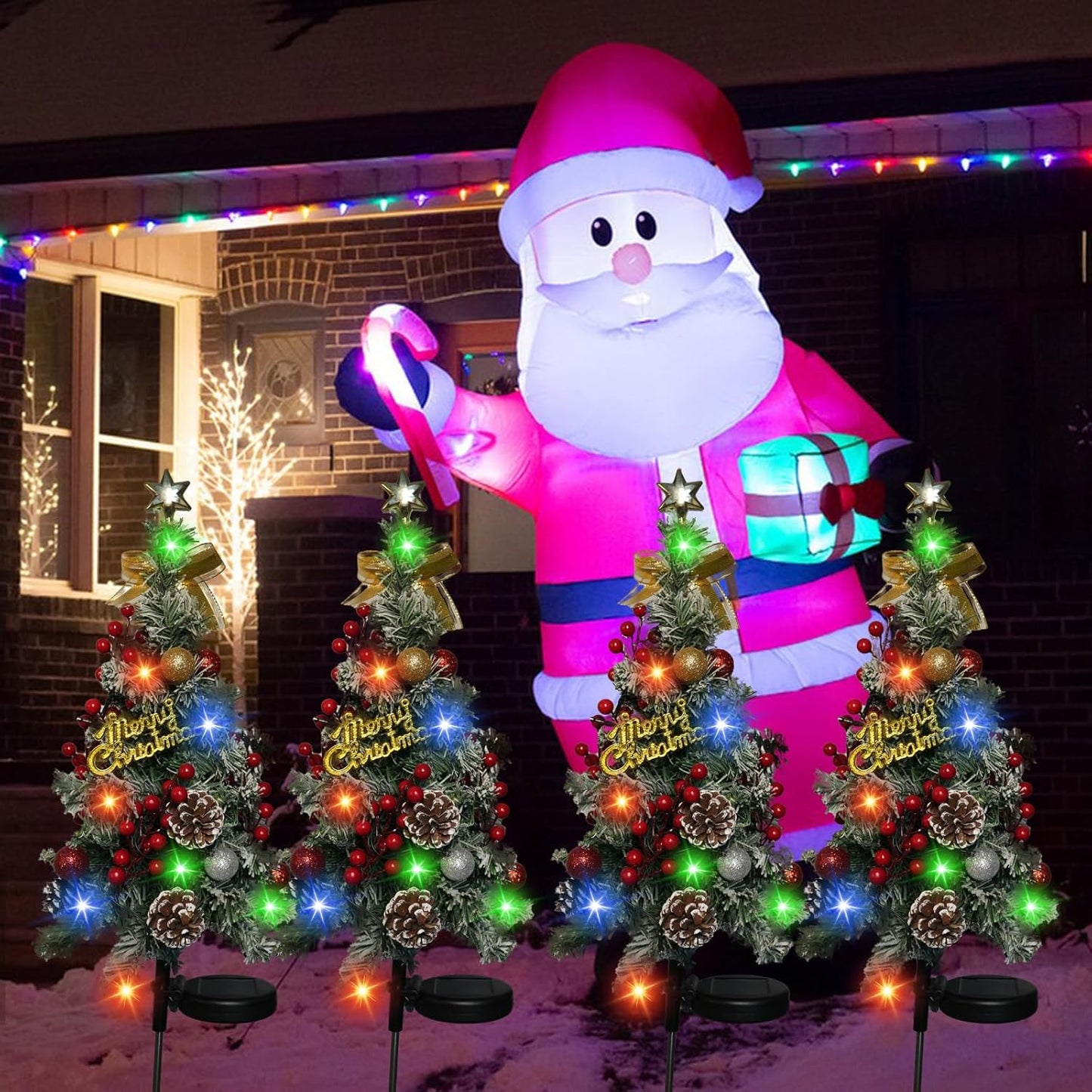 2 Pack Solar Christmas Tree Outdoor Christmas Decorations, 32in 40 Led Light 2 Modes Outdoor Waterproof,Solar Powered XmasTree for Garden Yard Pathway Lawn Cemetery Decoration