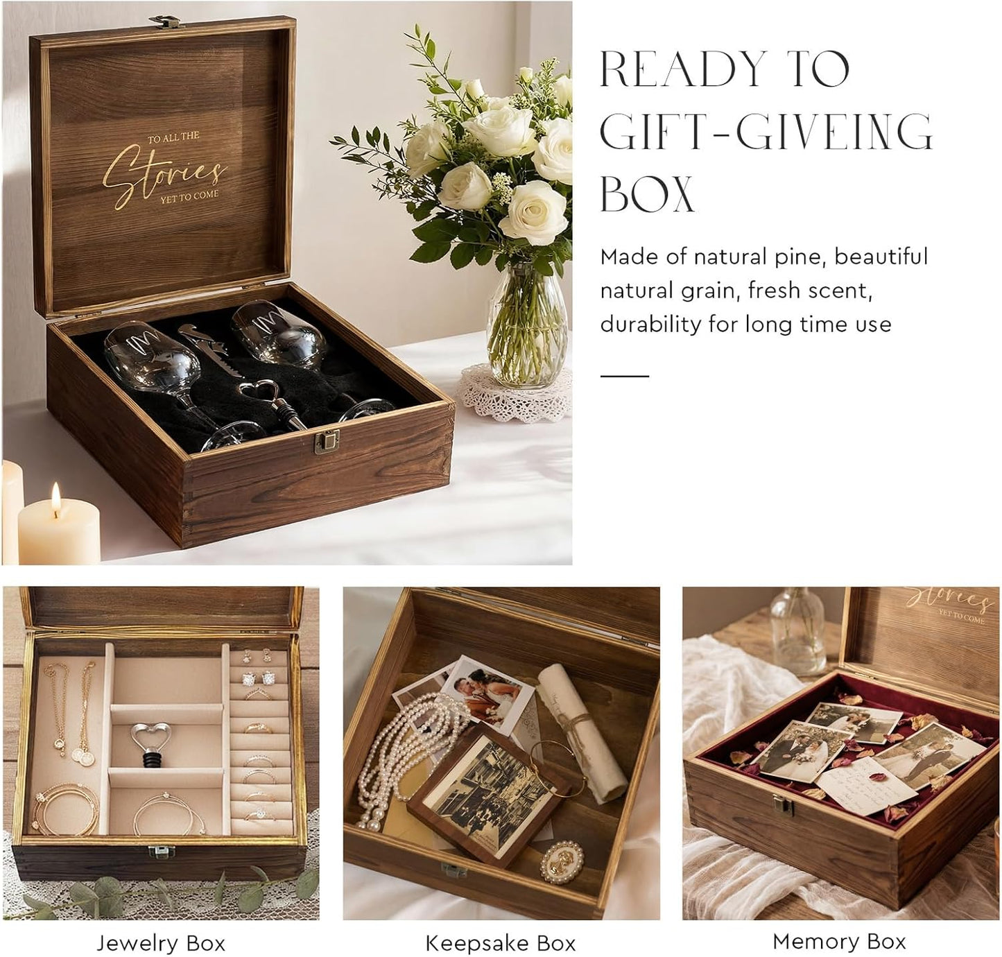 AW BRIDAL Mr and Mrs Wine Glasses Wedding Gifts for Couples 2026, Engagement Gift for Newly Engaged Couple, Bridal Shower and Bachelorette Gifts for Bride, Wine Opener Stopper and Wooden Keepsake Box