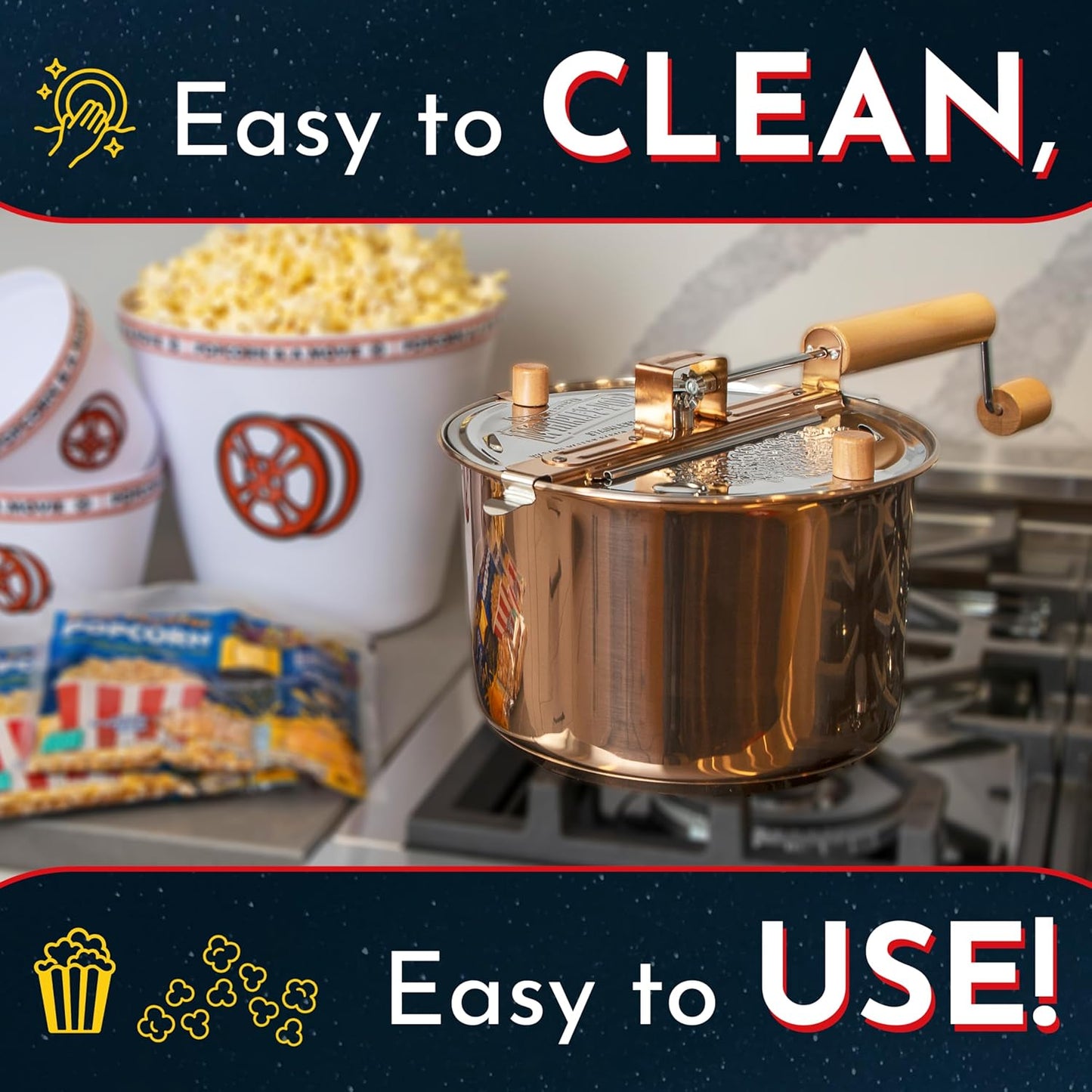 Original Whirley Pop Popcorn Maker - Wabash Valley Farms Gourmet Popcorn Popper, Aluminum Pot With Nylon Gears, 3-Minute Stove Top Popper, Home Movie Night (Silver)