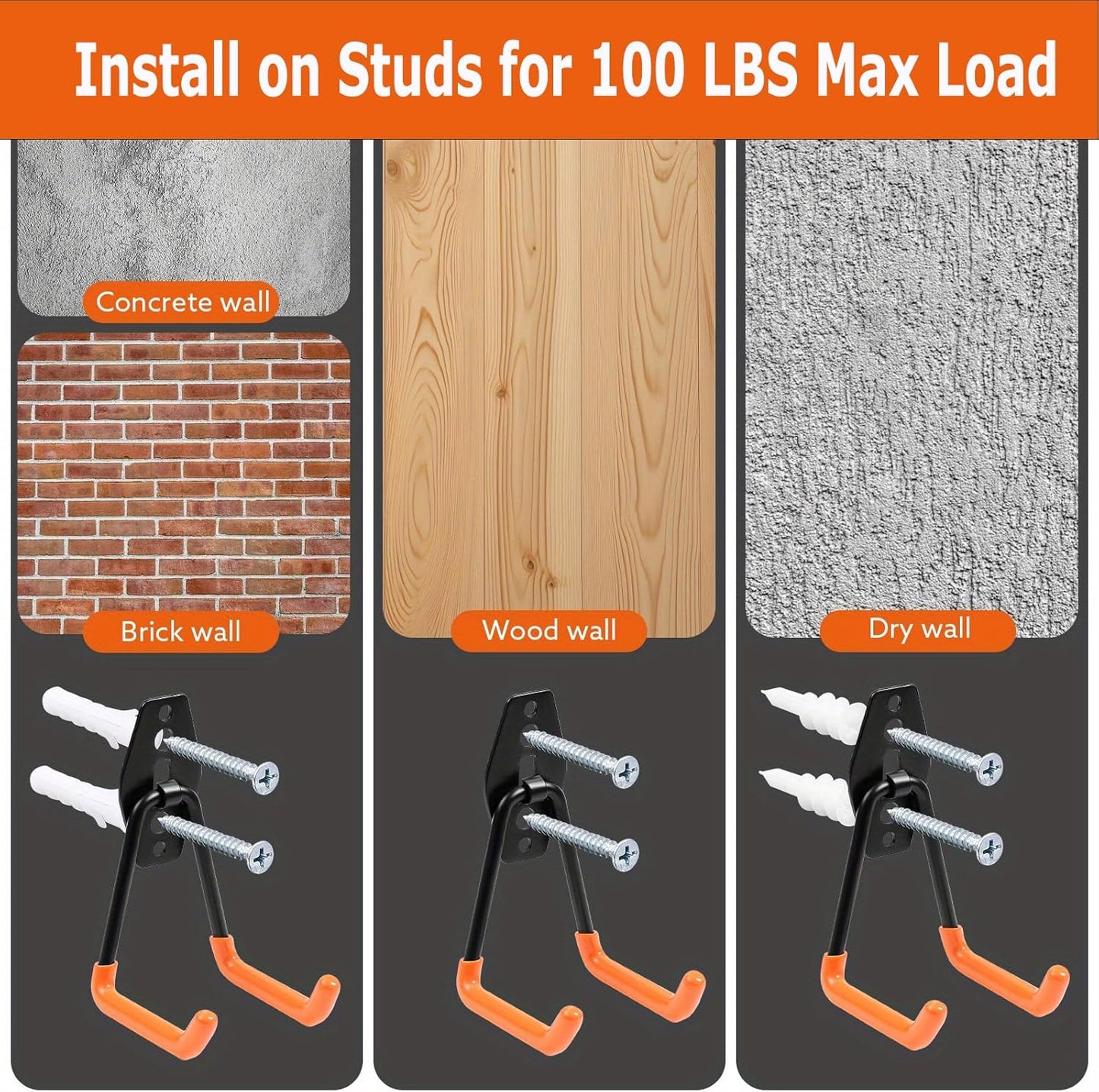 16 Pack Heavy Duty Garage Hooks, Triple Welded Wall Mount Utility Hangers with Extension Straps, 100 Lbs Capacity Utility Hook Tool Organizer for Garage Makeover, Garden, Shed, Hose