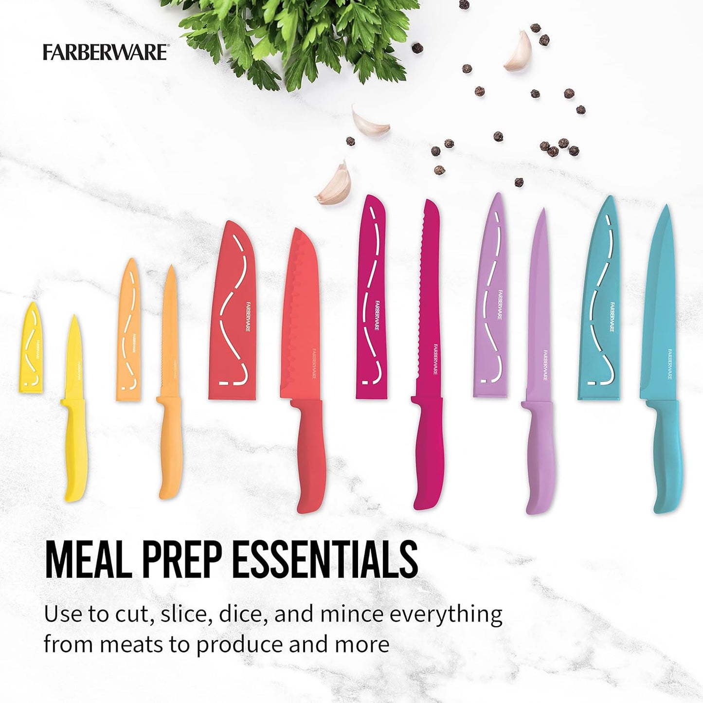 Farberware Resin Cutlery Set, 12 Piece, Pastel, Stick Resistant Blades