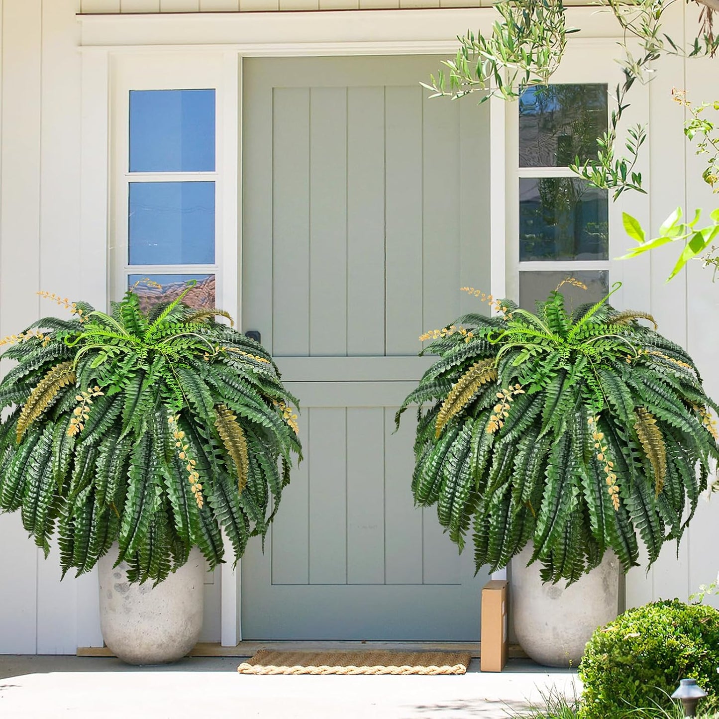 MARTINE MALL 2PCS 48''/133 Leaves Fake Ferns Artificial Ferns for Outdoors Look Real, Large Faux Boston Ferns for Outdoor Planter Realistic UV Resistant Artificial Faux Plants Outdoor for Porch Patio