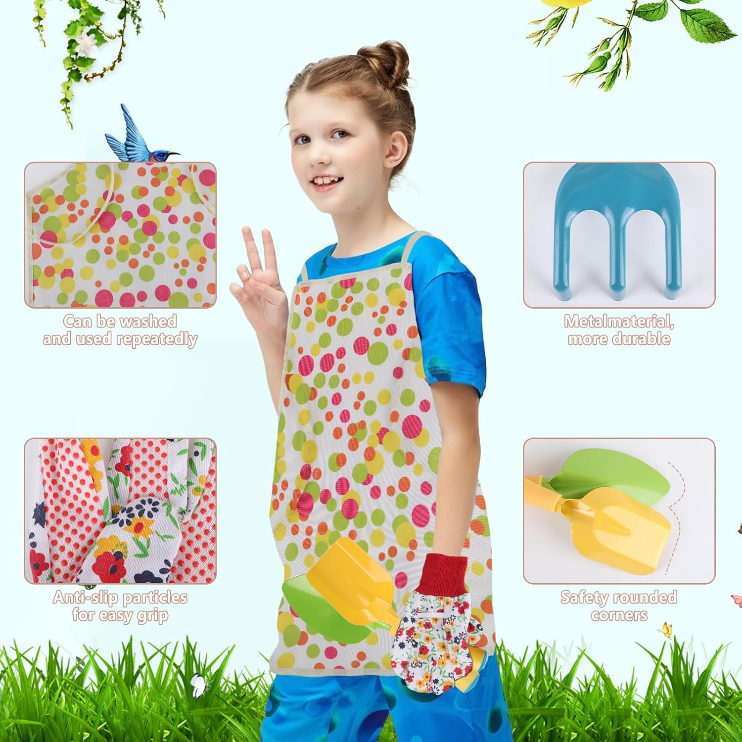 Kids Gardening Set, Kids Gardening Tools with Watering Can, Shovel, Ra