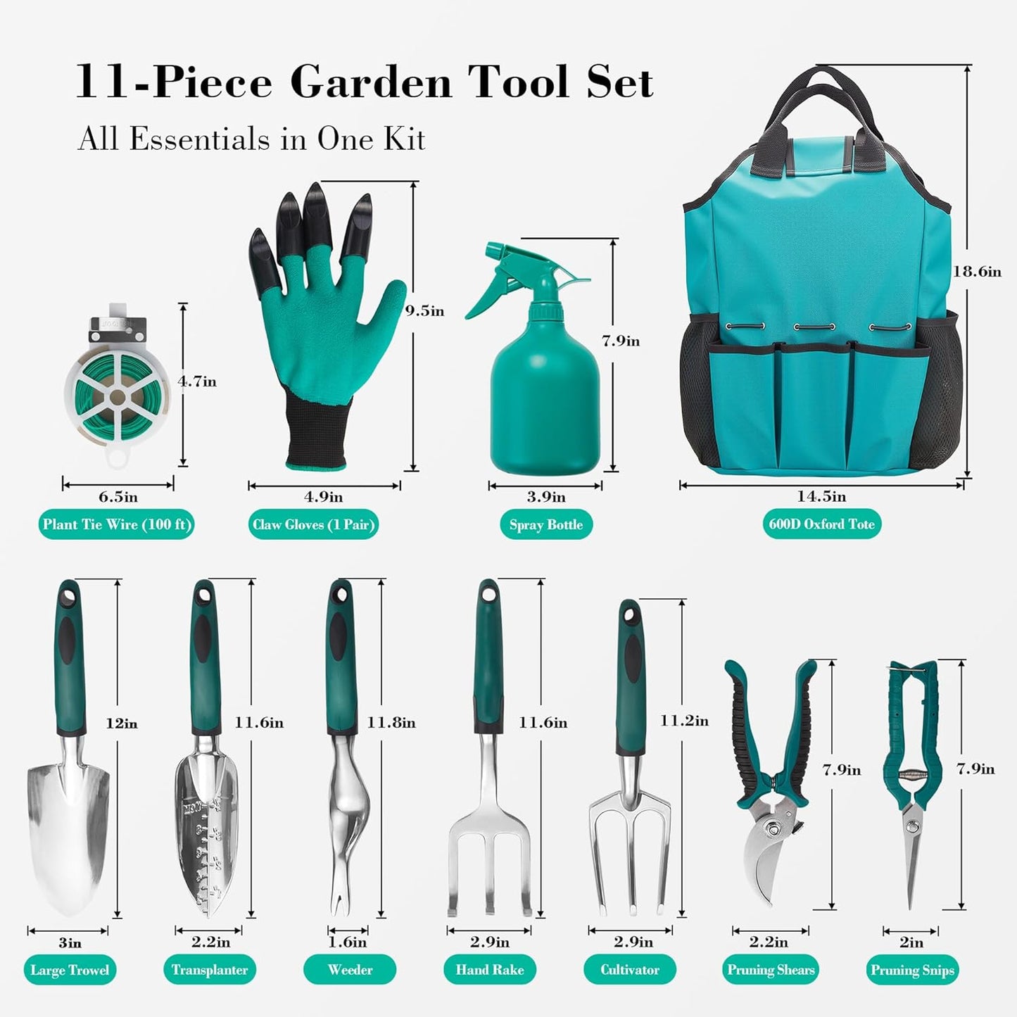 Garden Tool Set, Gardening Gifts for Women, Men, Mom, Dad, 11-Piece He