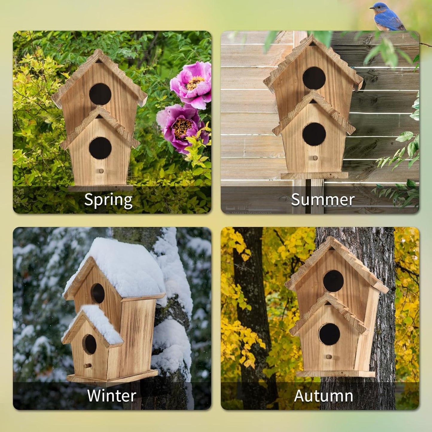 Bird Houses for Outside-2 Hole Wooden Outdoor Bird House,Wild Bird Box House,Nesting Box Birdhouse,Garden Bird Roosting
