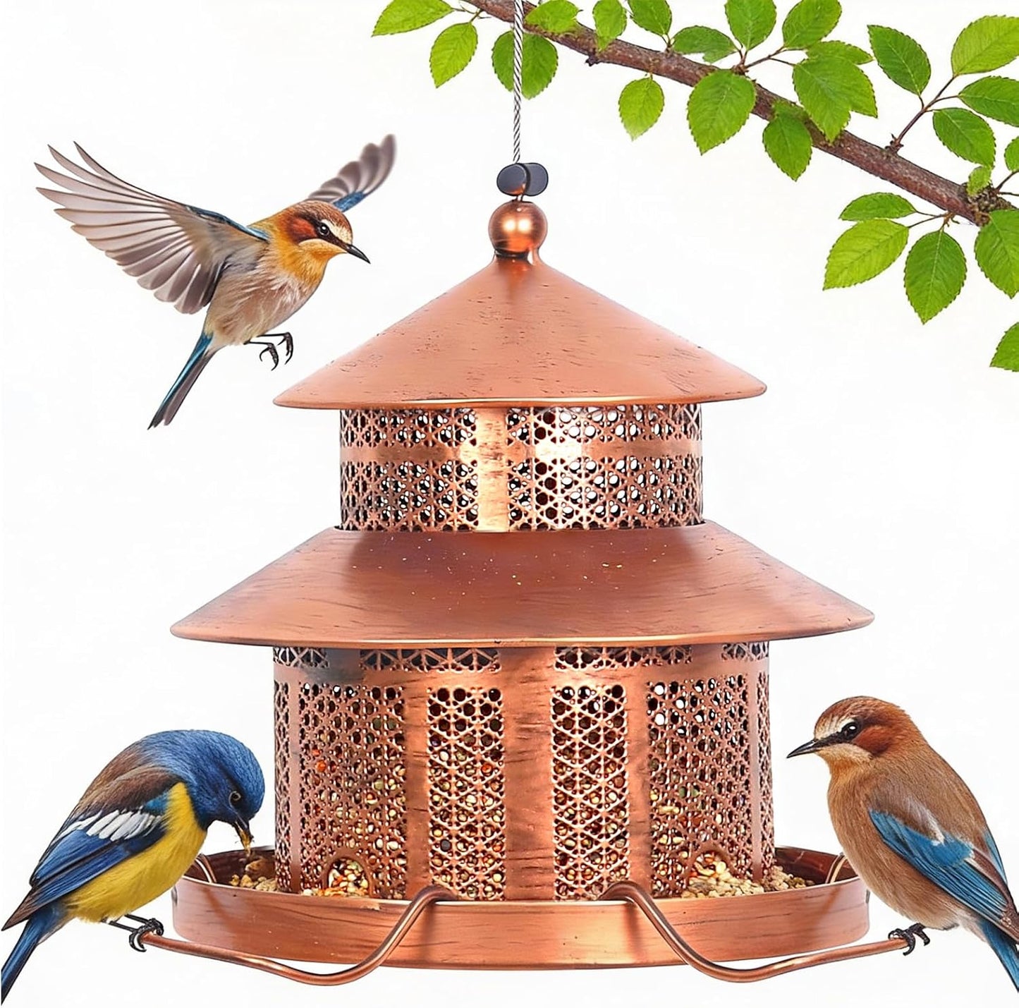 Bird Feeder for Outdoors Hanging, 1.5LB Capacity with 4 Perches, Heavy