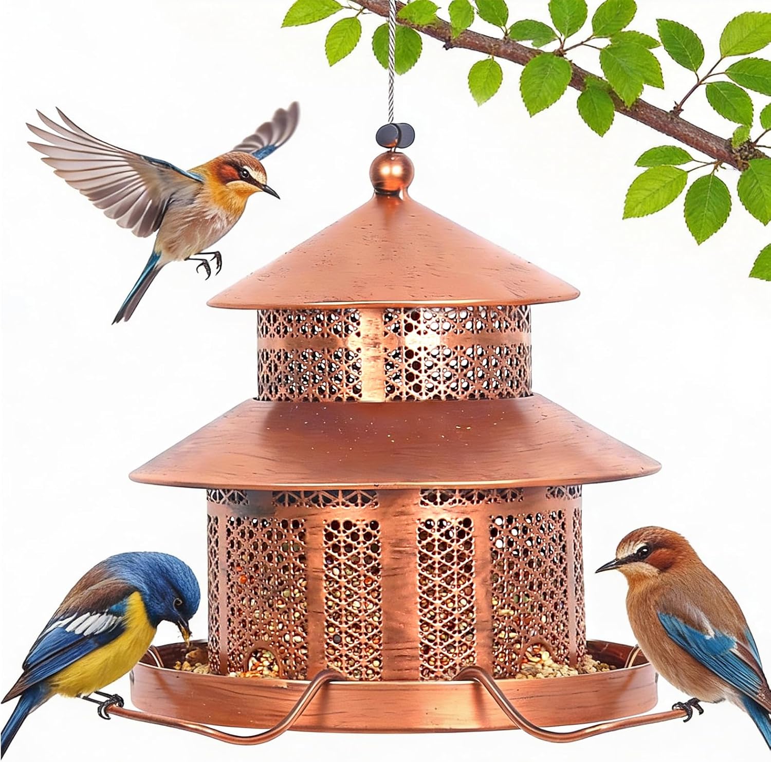 Bird Feeder for Outdoors Hanging, 1.5LB Capacity with 4 Perches, Heavy