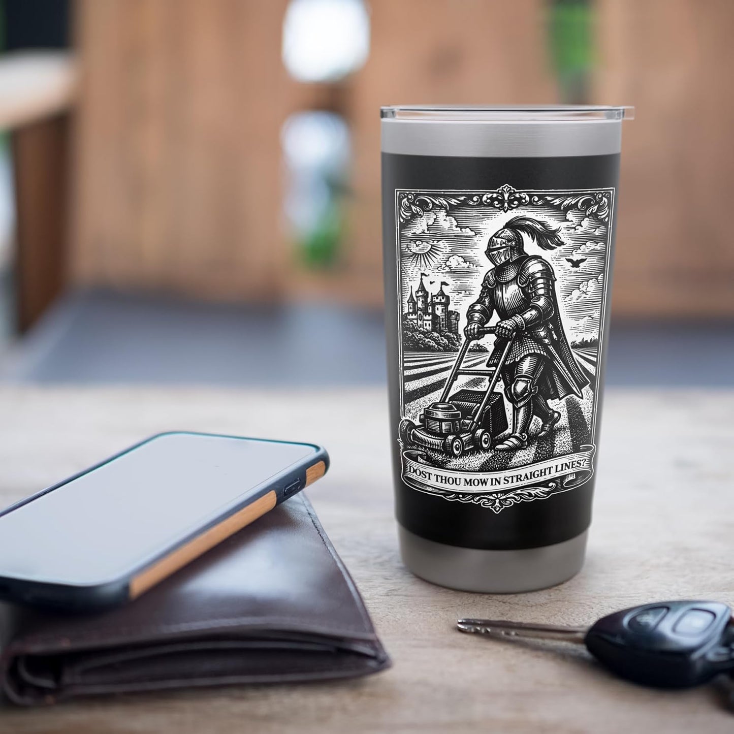 Funny Lawn Care Nut Mowing Medieval Knight Father's Day Stainless Steel Insulated Tumbler