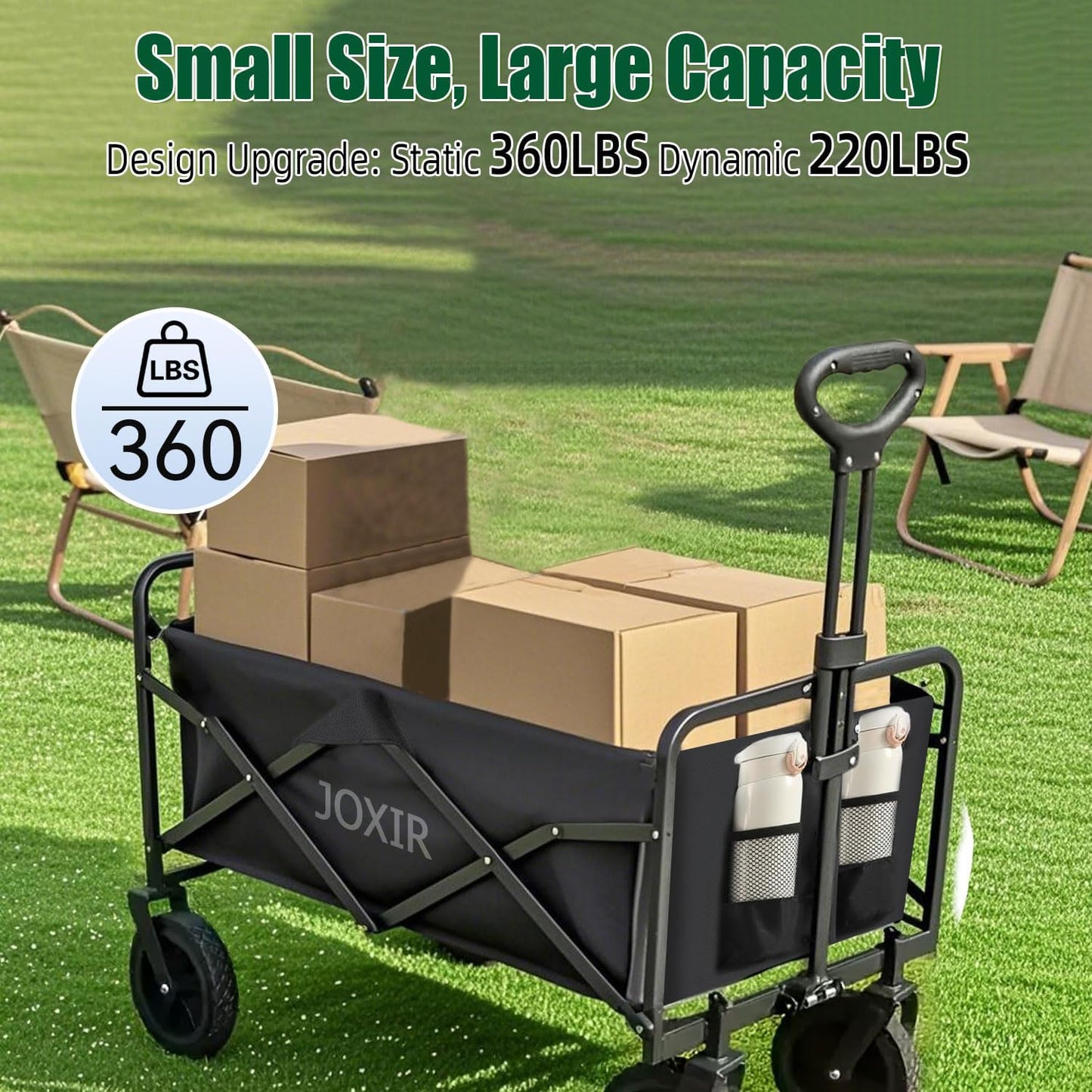 Collapsible Wagon Cart Foldable 120L 360lbs Capacity, Lightweight Port