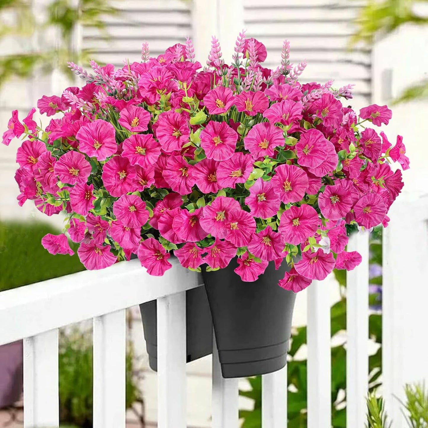 Artificial Fake Plants Flowers for Outdoor ,12 Bundles Faux Morning Glory Lavender UV Resistant Look Real Silk Flowers for Planter Pot Home Front Door Porch Patio Yard Spring Summer Decoration,Pink
