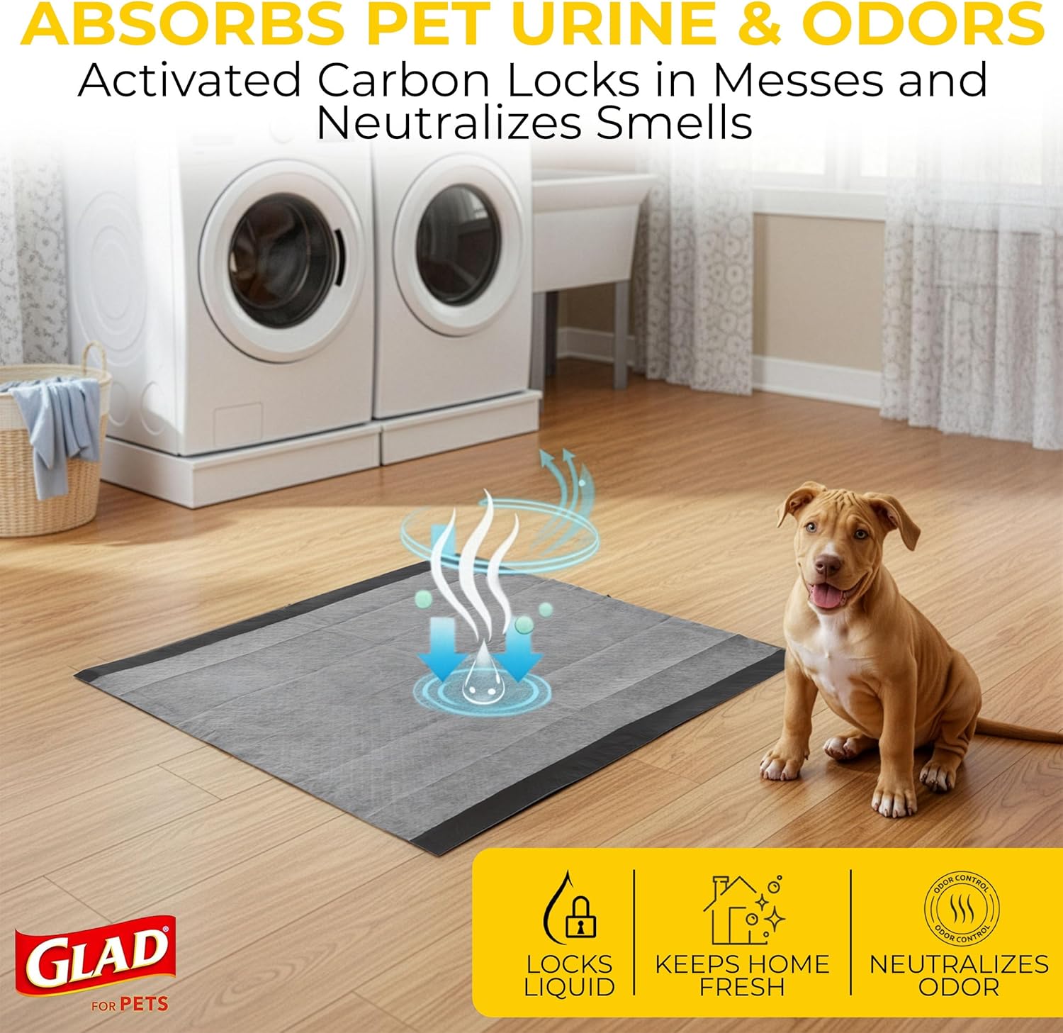 Glad for Pets Black Charcoal Puppy Pads - Super Absorbent Disposable D