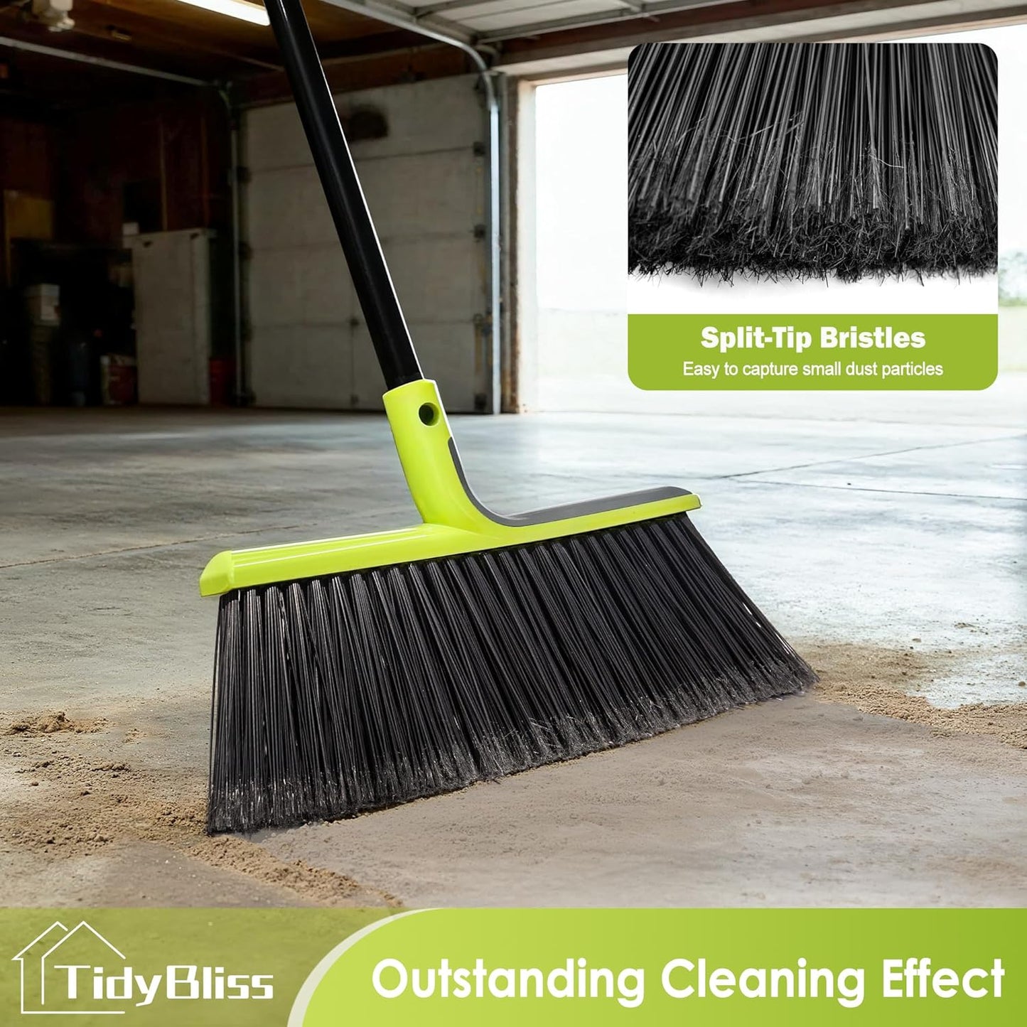 Outdoor Broom Heavy Duty, 56 inches Tall Commercial Soft Bristle Angle Brush for Sweeping Outside Patio Garden Porch Deck Shop Restaurant Garage House Lobby Hardwood Floors (Green)
