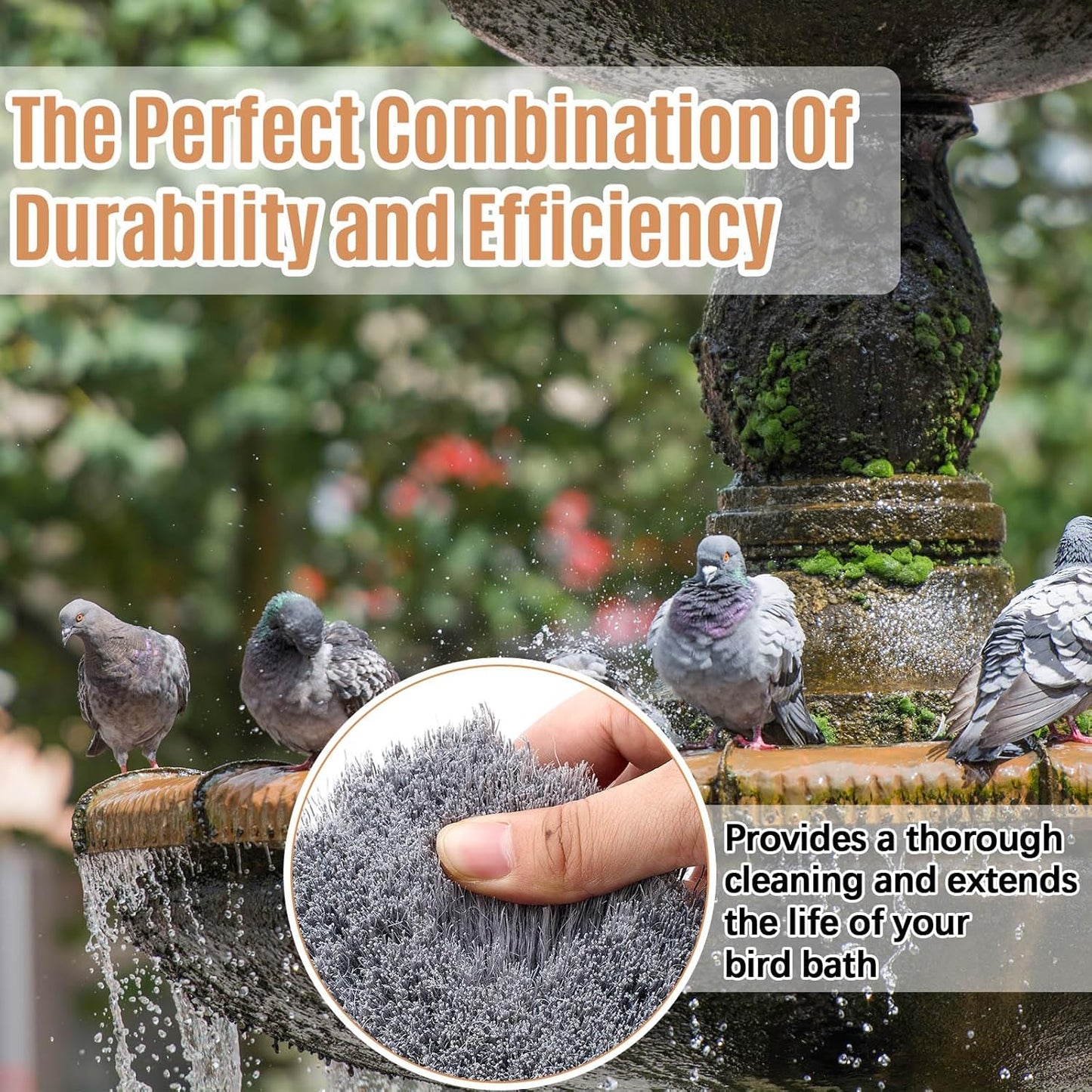 2 Pcs Bird Bath Cleaning Brush Hard Bristle Stiff Bristle Brush with Plastic Handle Utility Scrub for Bird Feeder Bath Accessories Fountain Outdoor Cleaning(Gray)