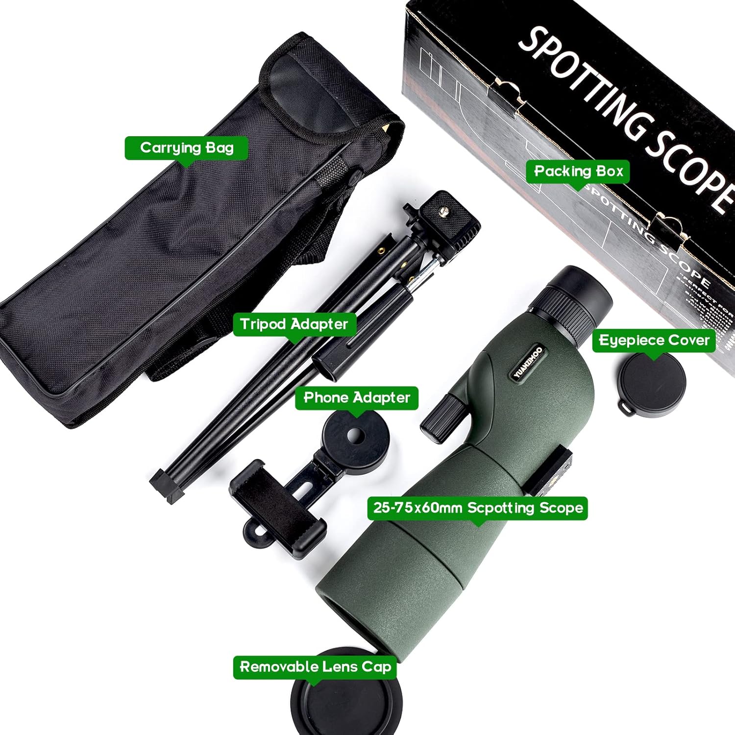 25-75x60 Spotting Scopes with Tripod Carrying Bag Phone Adapter Straig