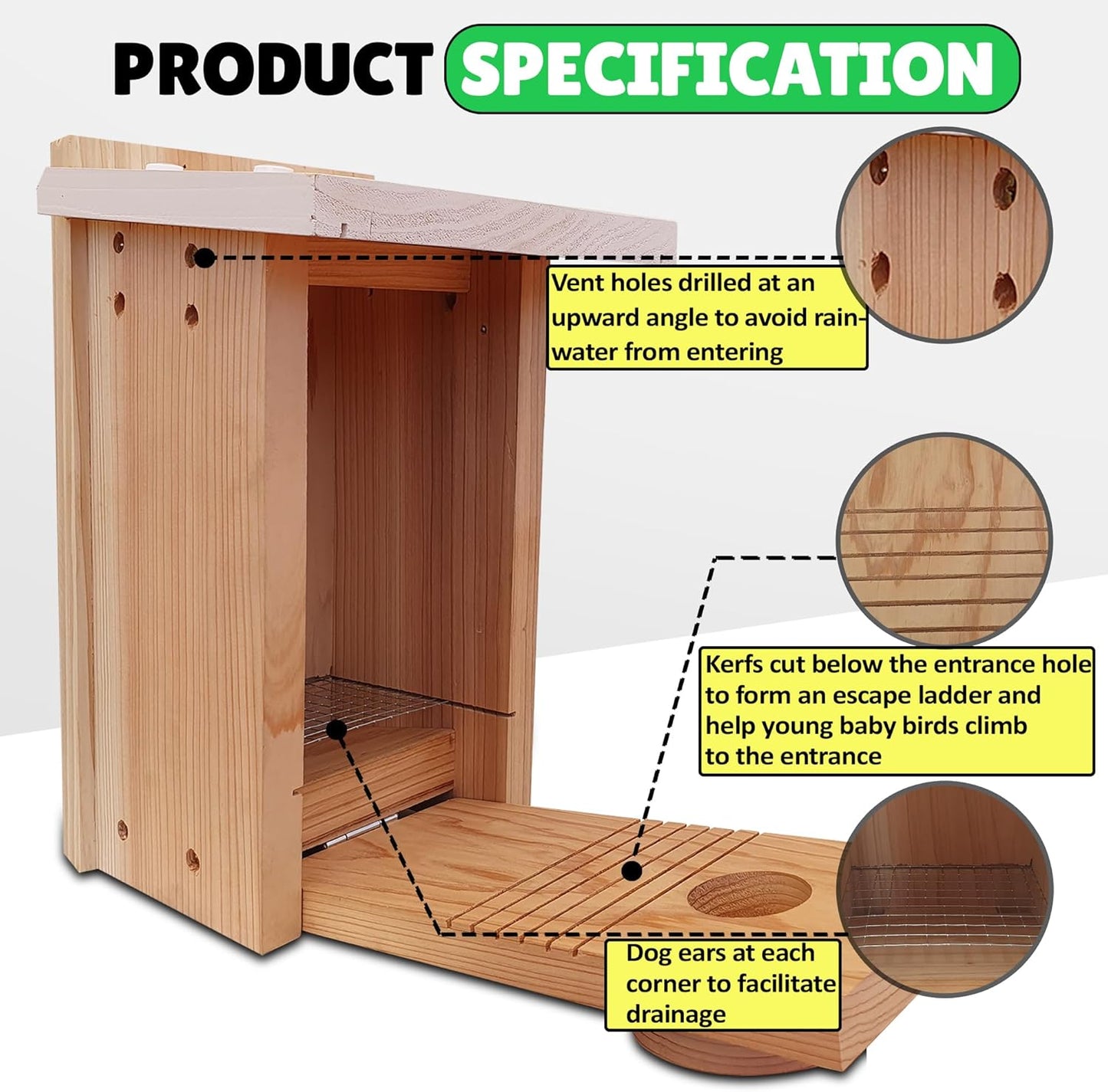 Premium Cedar Bluebird House for Outside - Wooden Bird Box with White Painted Roof & Noel Guard Predator Protection - Durable Birdhouses for Outdoors & Blue Bird Nesting