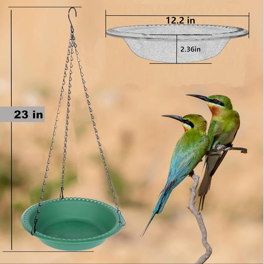 Hanging Bird Feeder Tray with Drainage Holes for Outside Fit Most Seed, Rugged Recycled Plastic Feeding Station, Great for Attracting Wild Birds (12 inch, Green)