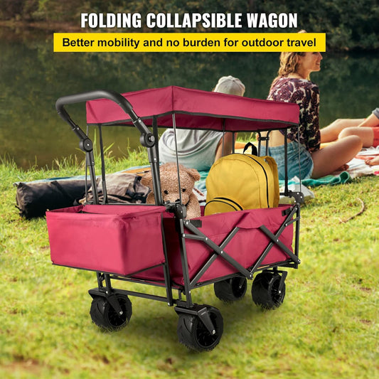 Happbuy Collapsible Wagon with Removable Canopy, 220lbs Heavy Duty Fol