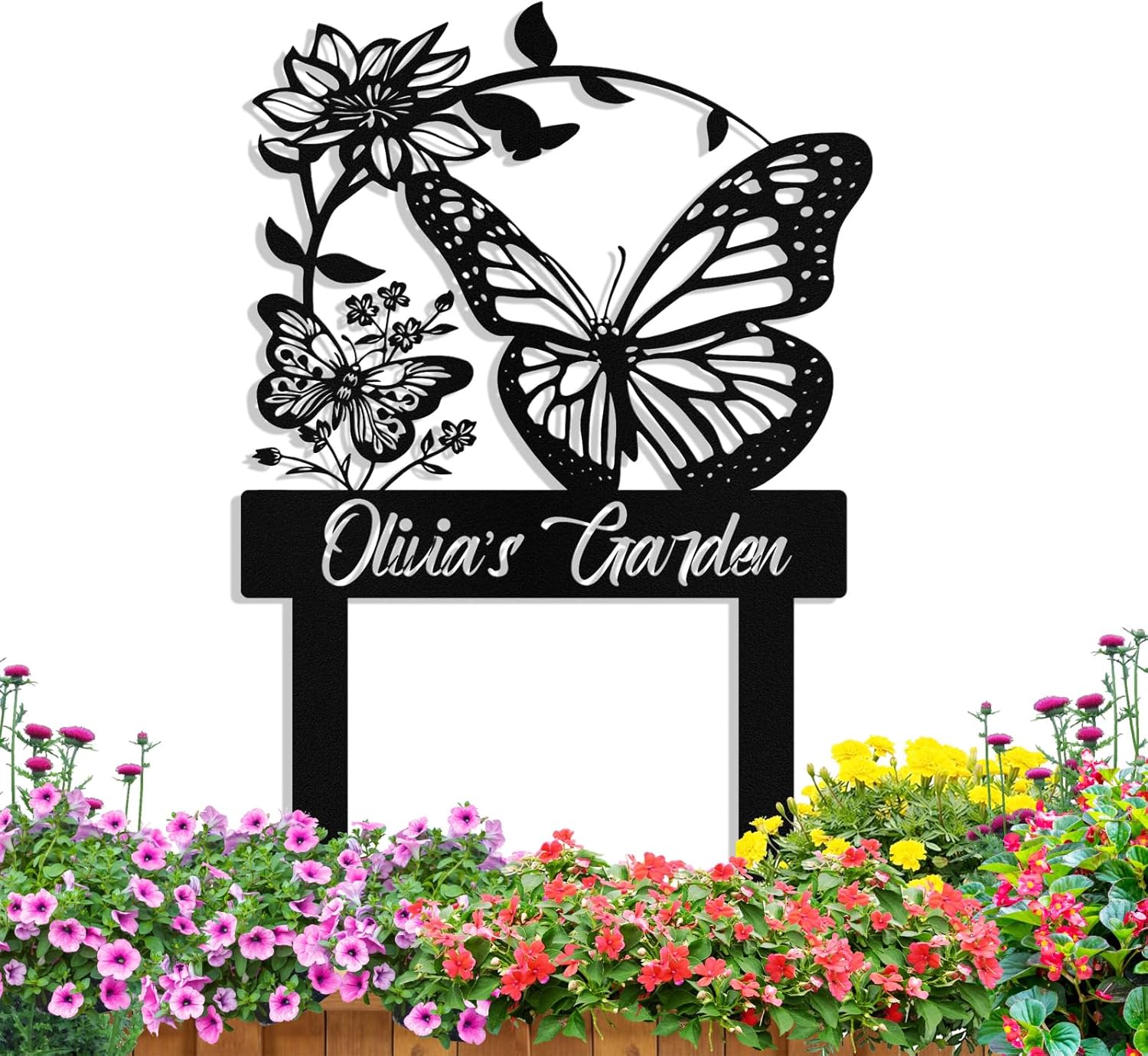 Custom Metal Butterfly Garden Signs with Stake, Personalized Garden Si