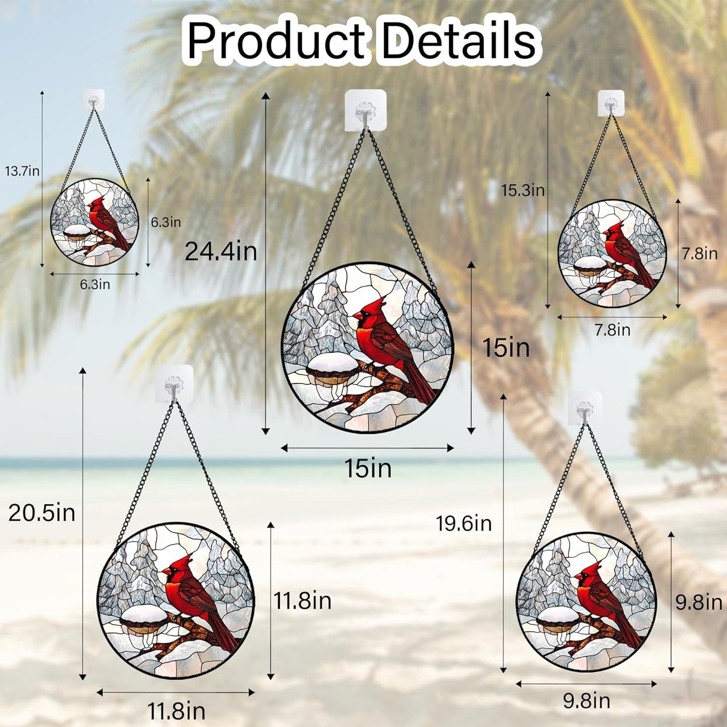 Stained Glass Window Hanging Cardinal Gifts 7.8" - Red Bird Suncatcher Door Garden Sunroom Sun Catcher Home Decor Birthday Christmas for Birds Lover Mom Men Woman Nana Dad