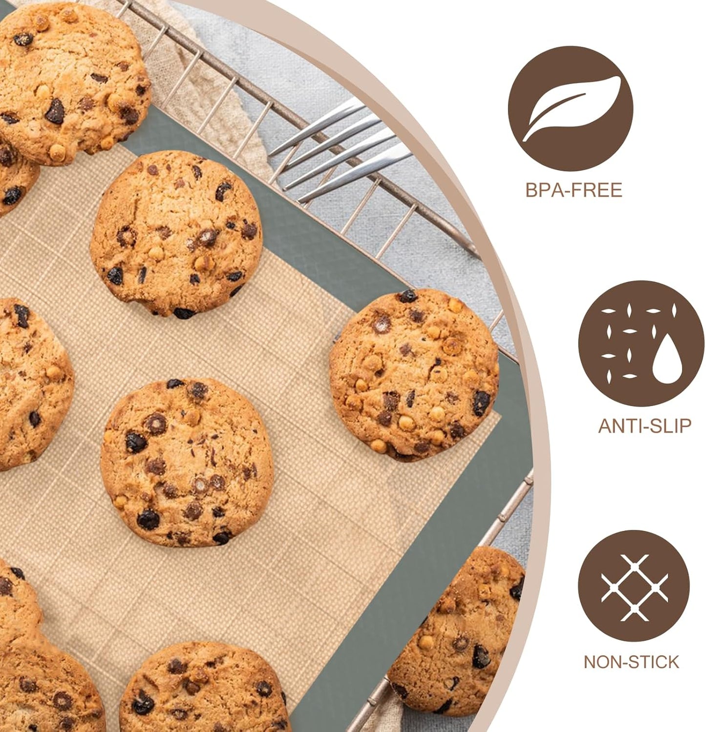 Silicone Baking Mat, 3 Pack Reusable Baking Sheet, Non-Stick ＆ Food Sa