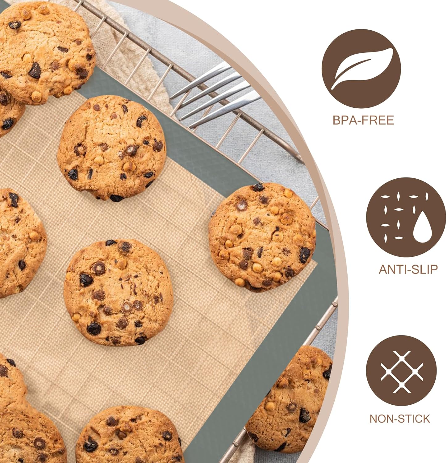 Silicone Baking Mat, 3 Pack Reusable Baking Sheet, Non-Stick ＆ Food Sa