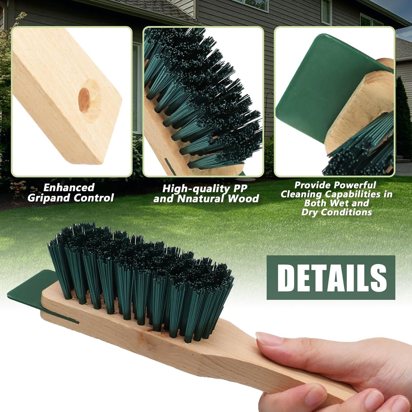 2PCS 12.3 Inch Lawn Mower Scrub Brush,Stiff Bristle Brush with Scraper