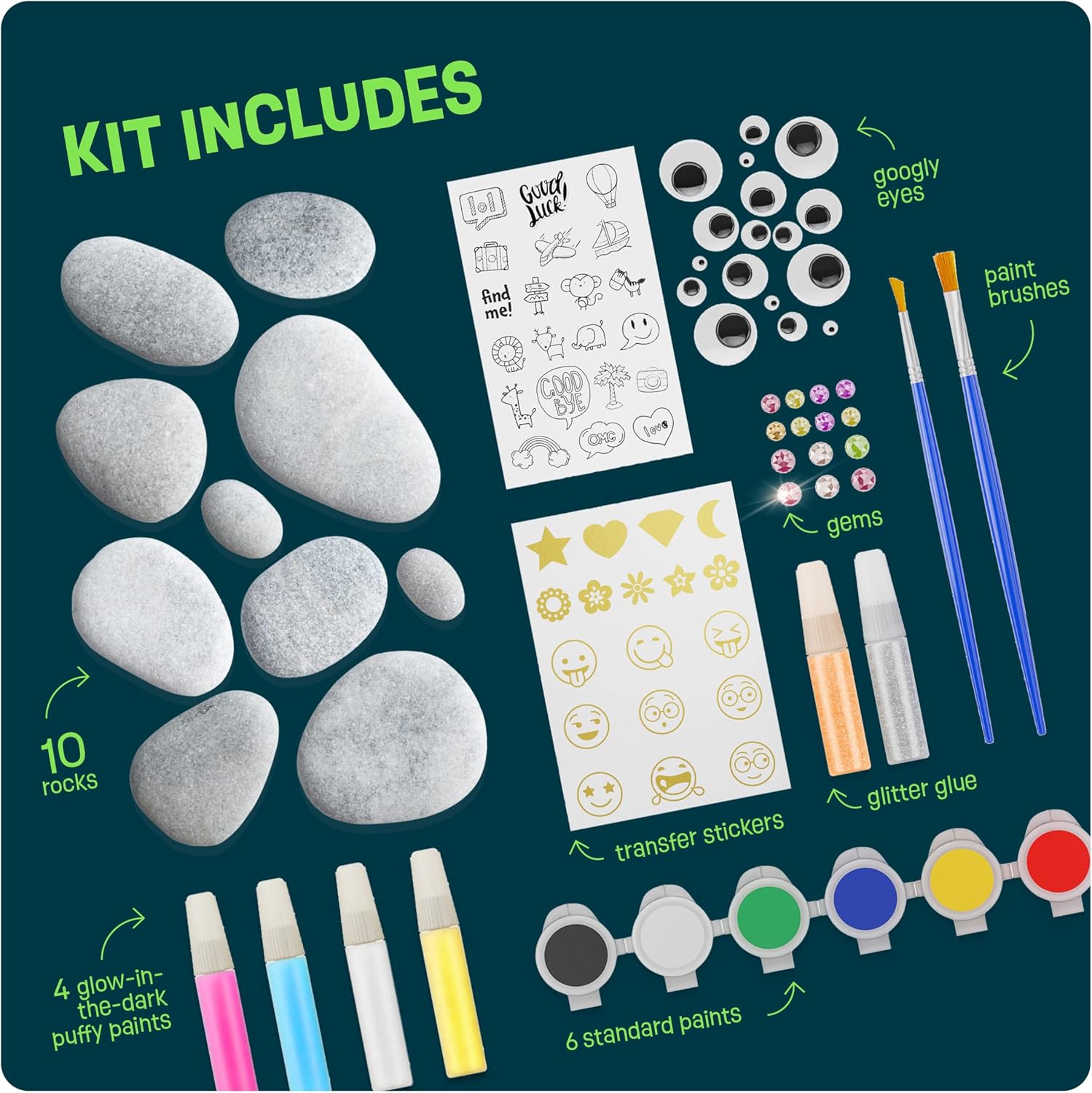 Dan&Darci Kids Rock Painting Kit - Glow in The Dark - Easter Gifts Art