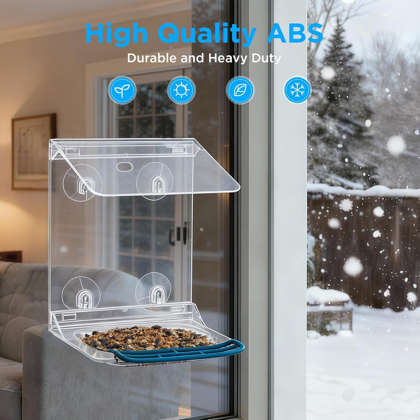 Window Bird Feeder for Outdoors with Strong Suction Cups,Sturdy and Durable Acrylic Birdfeeders for Viewing Wild Birds Outside,Mount On Window/Wall/Bird Pole Kit