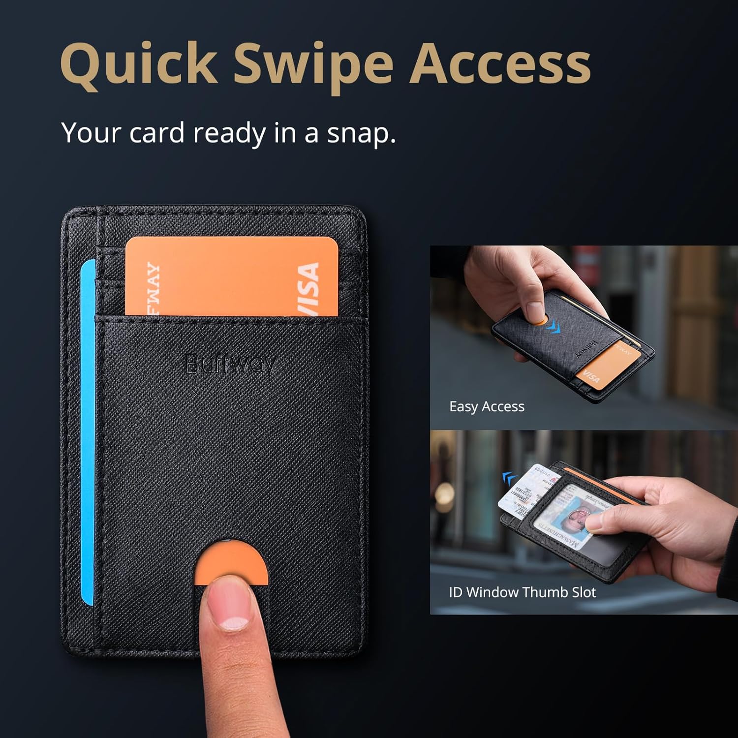 Buffway Slim Minimalist Front Pocket RFID Blocking Leather Wallets for