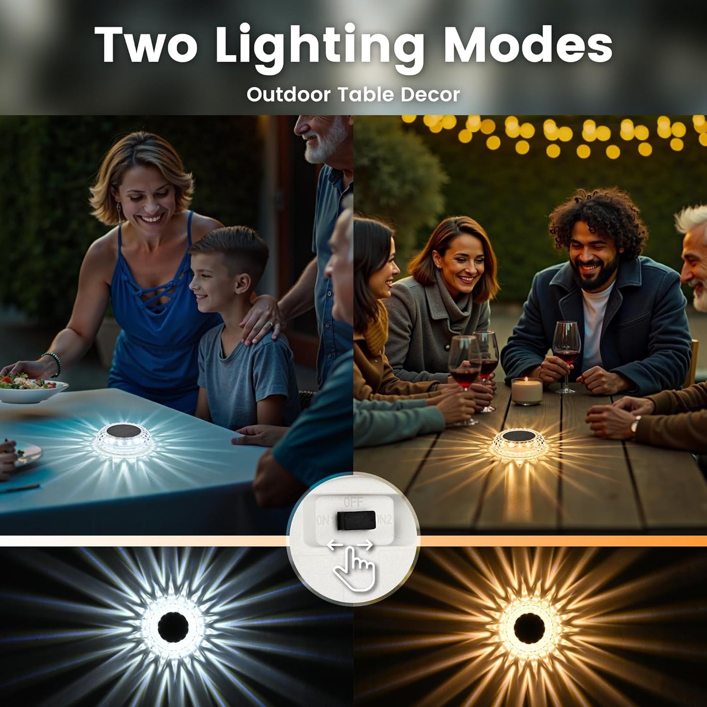 SOLPEX Solar Powered Outdoor Table Light, Waterproof LED Disk Light with 2 Lighting Modes, Night Light for Garden, Party, Yard, Table Decor (1 Pack)