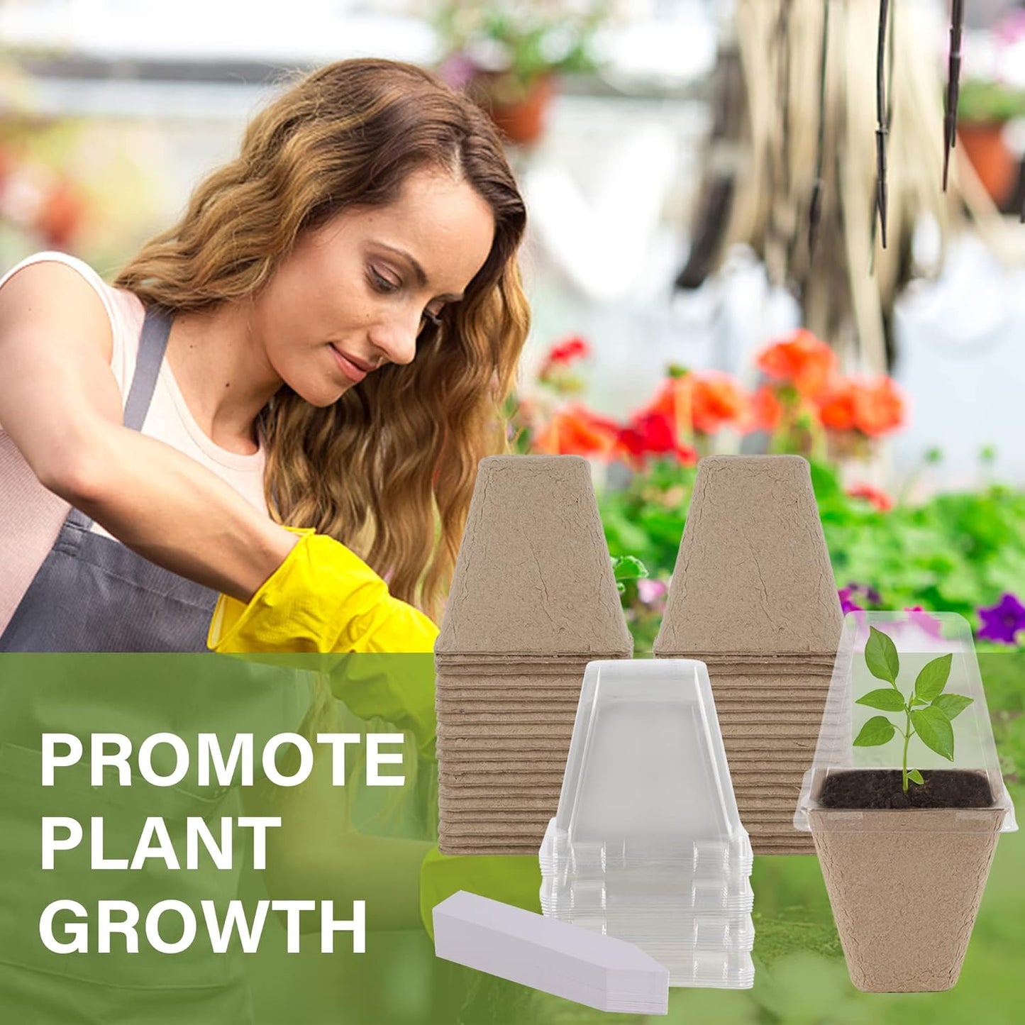 winemana Seed Starter Peat Pots,Biodegradable with Humidity Dome and L
