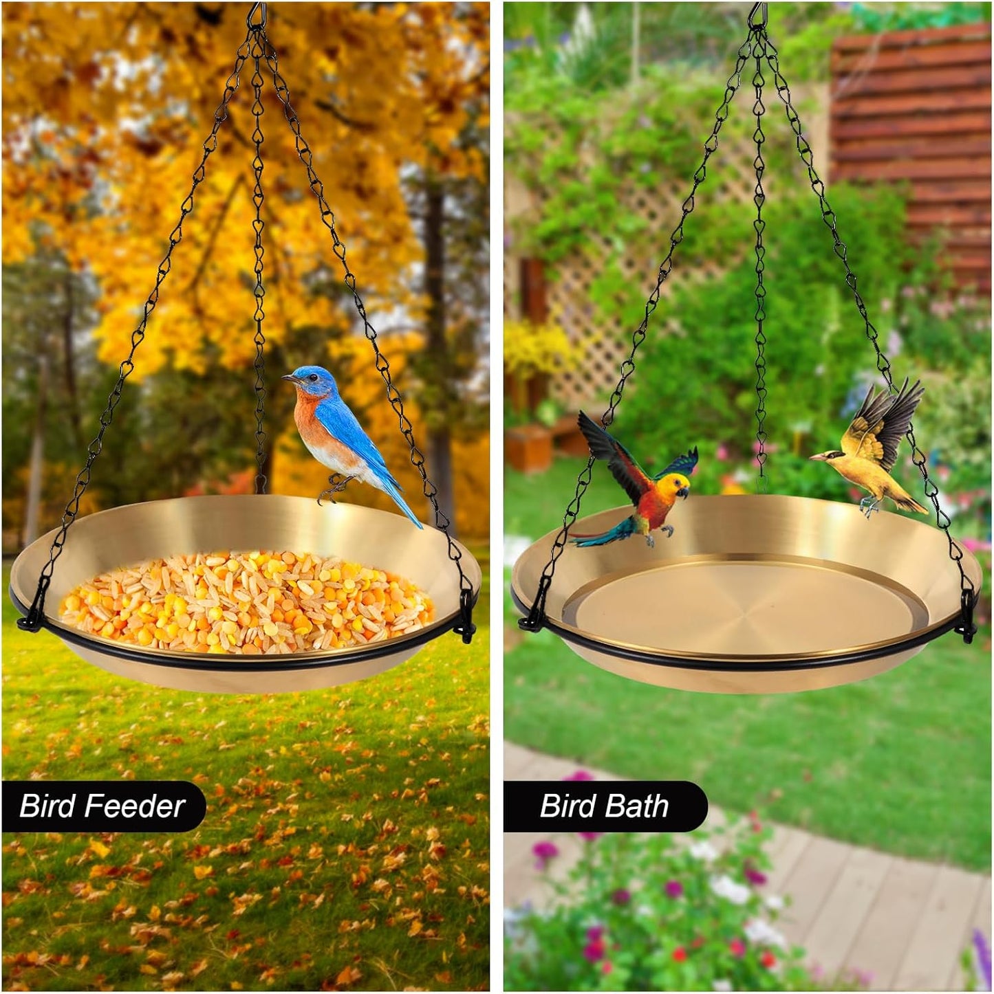 Hanging Bird Bath Bird Feeder Bowl with 16.3 inch Iron Hanging Chain Detachable Outdoor Decor for Garden Backyard Patio and Deck - Perfect for Attracting Birds