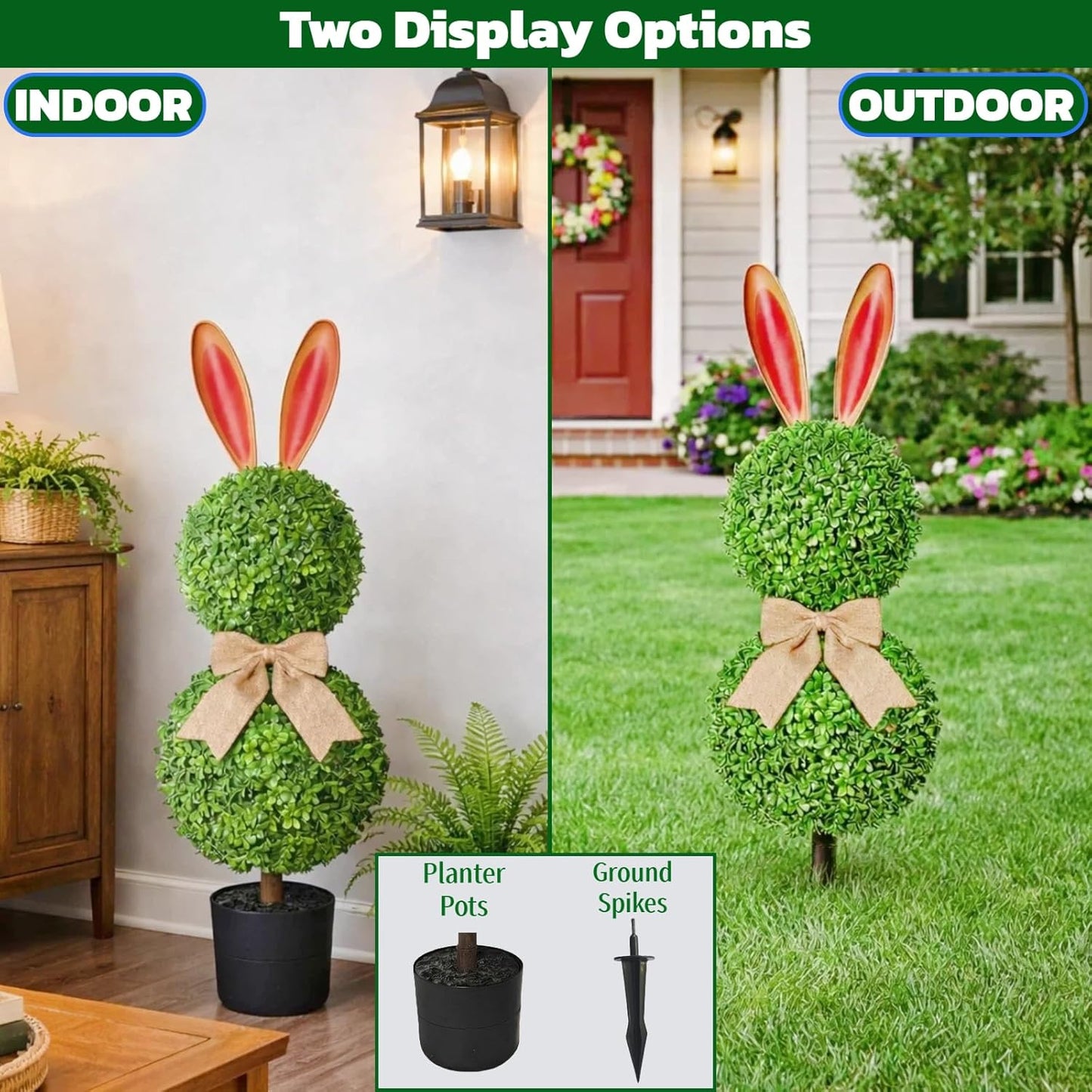 2 Pcs Easter Bunny Topiary 3 Ft Artificial Bunny Shaped Topiary Trees 