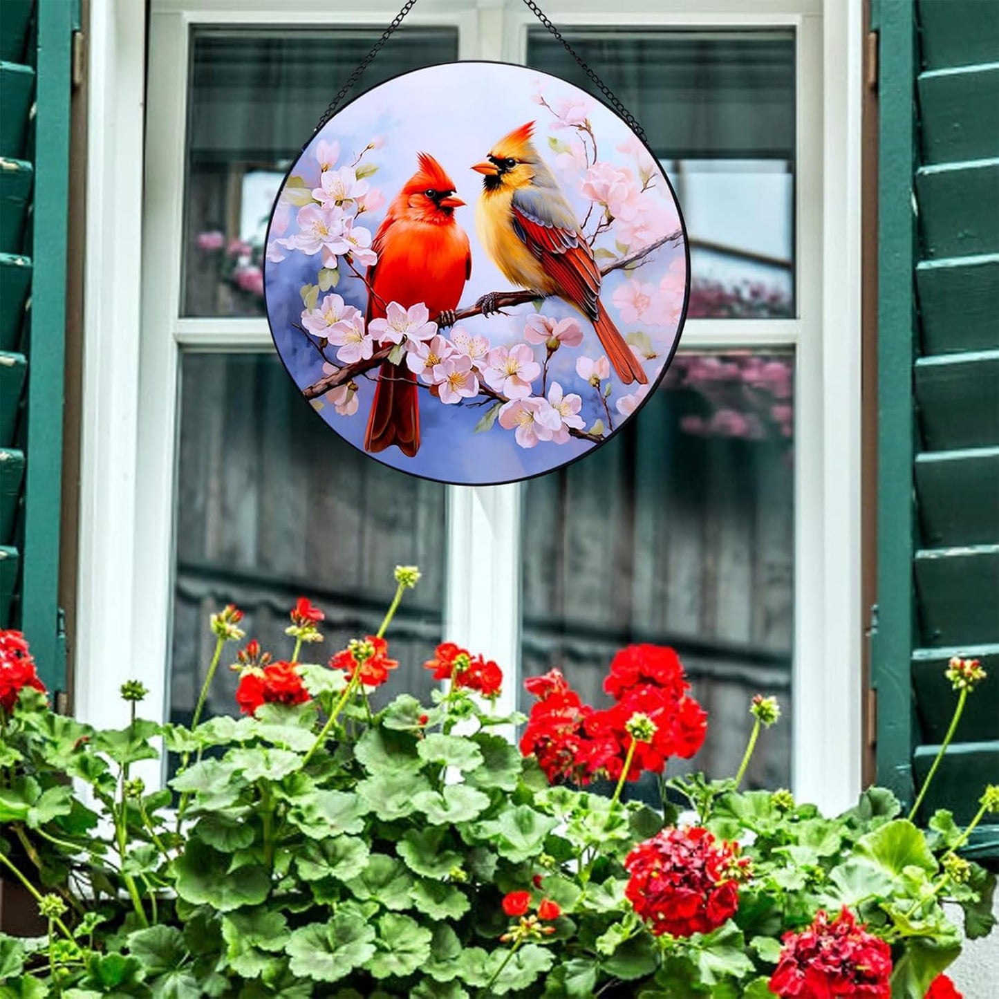 RIVEENY Cardinal Sun Catcher Stained Glass, Cardinal Gifts for Women, Stained Glass Window Hanging for Birds Lover, Red Birds Suncatchers for Windows