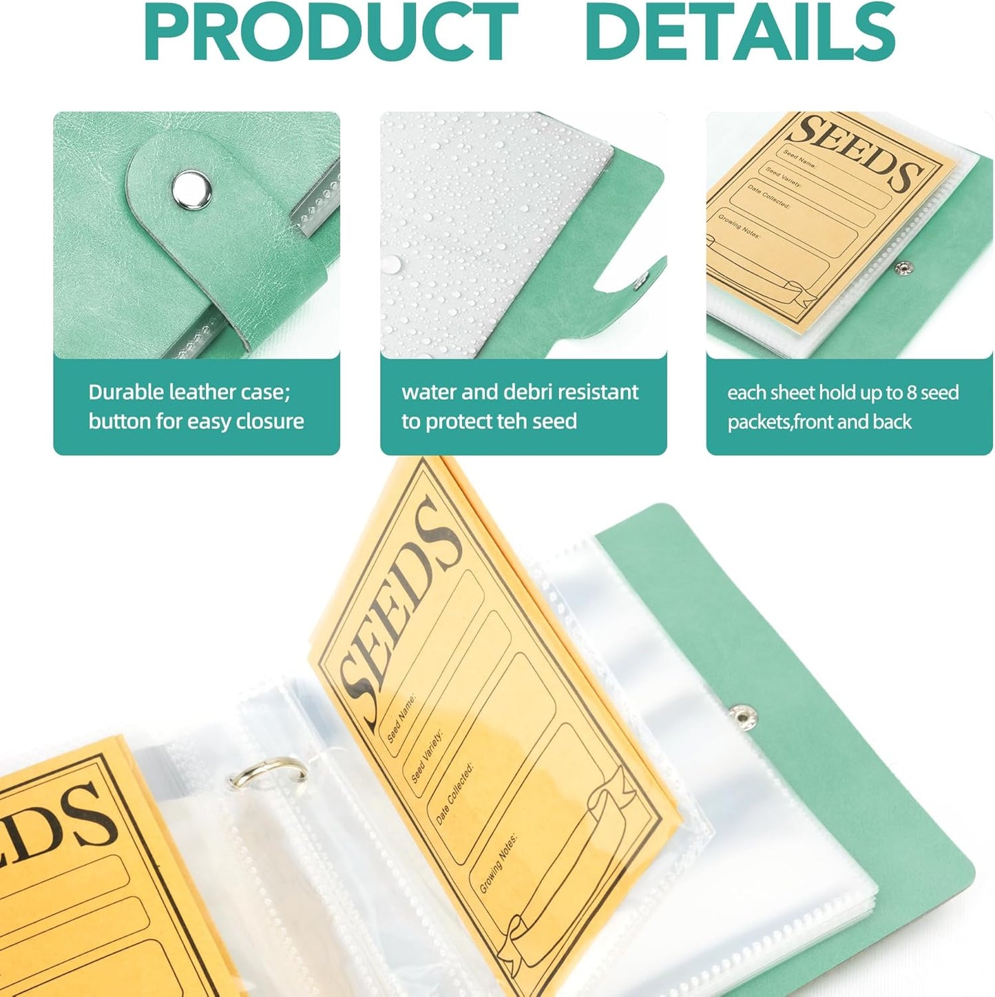 Seed Storage Organizer, 50 Pockets Seed Sleeves Binder with Envelopes 