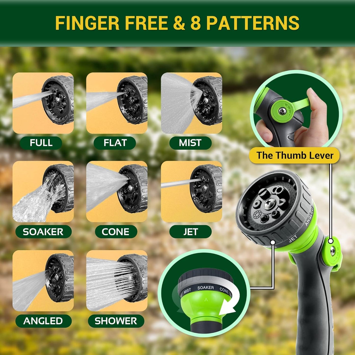 Garden Hose - Water Hose 50 FT with Swivel Handle & 8 Function Nozzle,