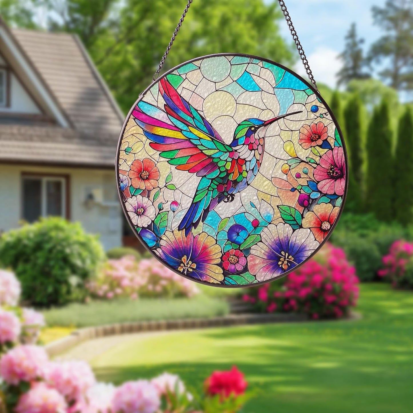 Suncatchers for Windows Hanging, with Colorful Colors Lifelike Design,8 Inches Hummingbird Stained Glass Window Hanging Perfect for Home Decor, Hummingbird Suncatcher Gifts for Mom,Bird Lovers