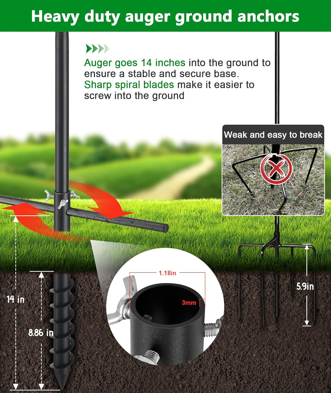 Heavy Duty Bird Feeder Pole - 73 Inch Adjustable 1 Inch Metal Bird House Pole with 14” Deep Auger Base | Outdoor Mount Kit for Bluebird Houses, Hummingbird Feeders, Smart Bird Feeder with Camera