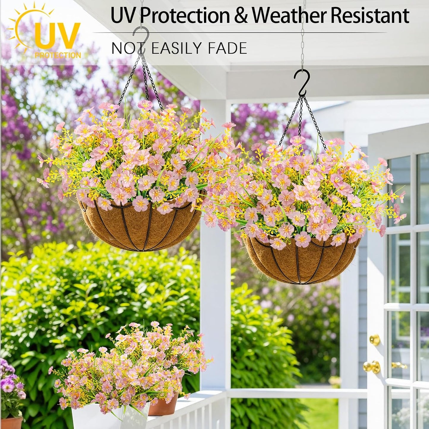 MACTING Artificial Spring Flowers for Outdoors 12 Bundles Fake Flowers UV Resistant No Fade Faux Outdoor Plants for Indoor Outside Planters Garden Porch Yard Window Pot Home Decorations,Light Purple