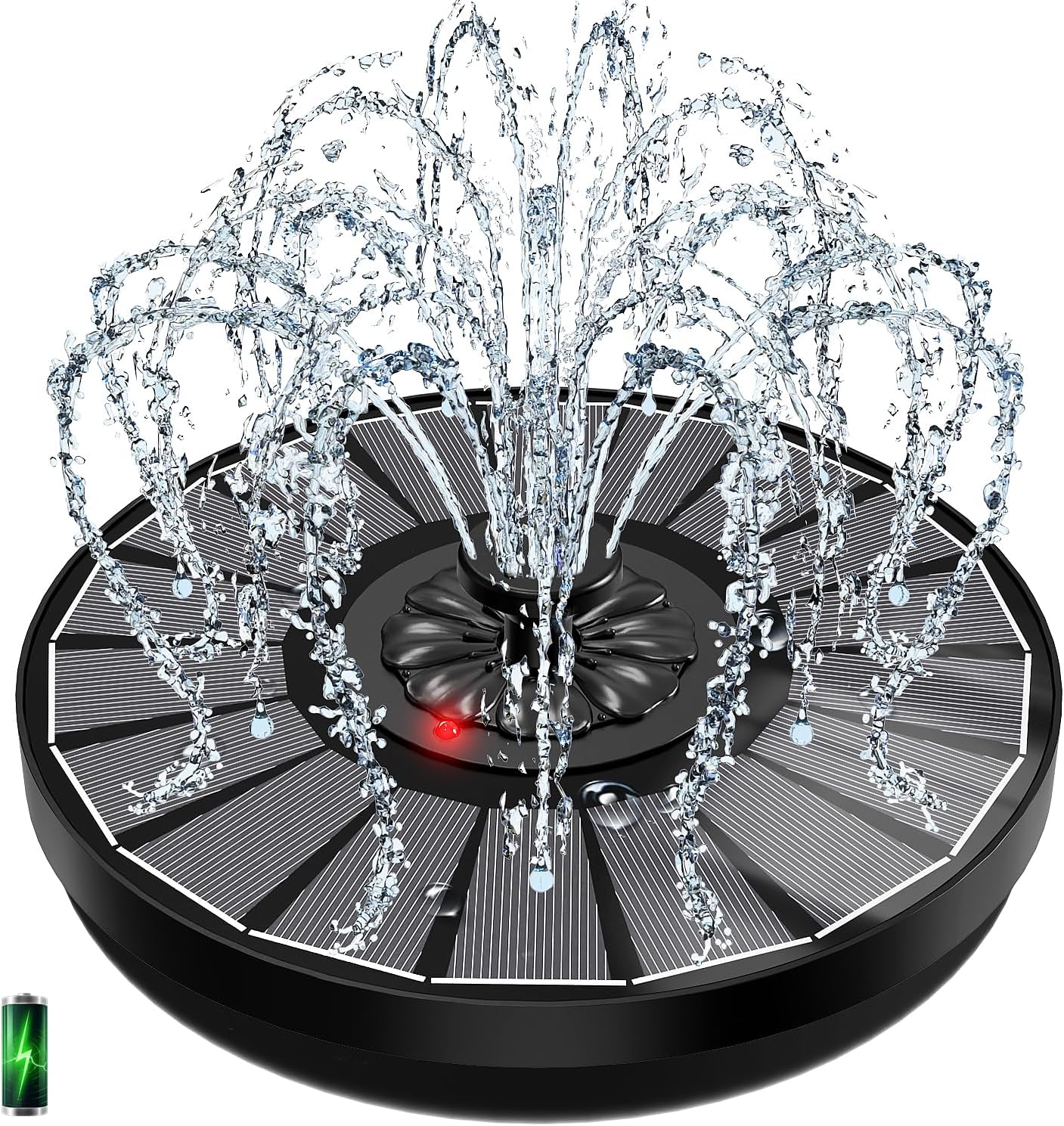 Yzert Solar Fountain with 2000mAh Battery & Innovative Indicator, 3.5W Glass Solar Water Fountain Pump Works in Cloudy Day with 7 Nozzles for Bird Baths, Gardens, Ponds, Pools, Outdoors (Black)