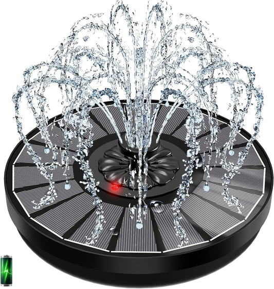 Yzert Solar Fountain with 2000mAh Battery & Innovative Indicator, 3.5W Glass Solar Water Fountain Pump Works in Cloudy Day with 7 Nozzles for Bird Baths, Gardens, Ponds, Pools, Outdoors (Black)