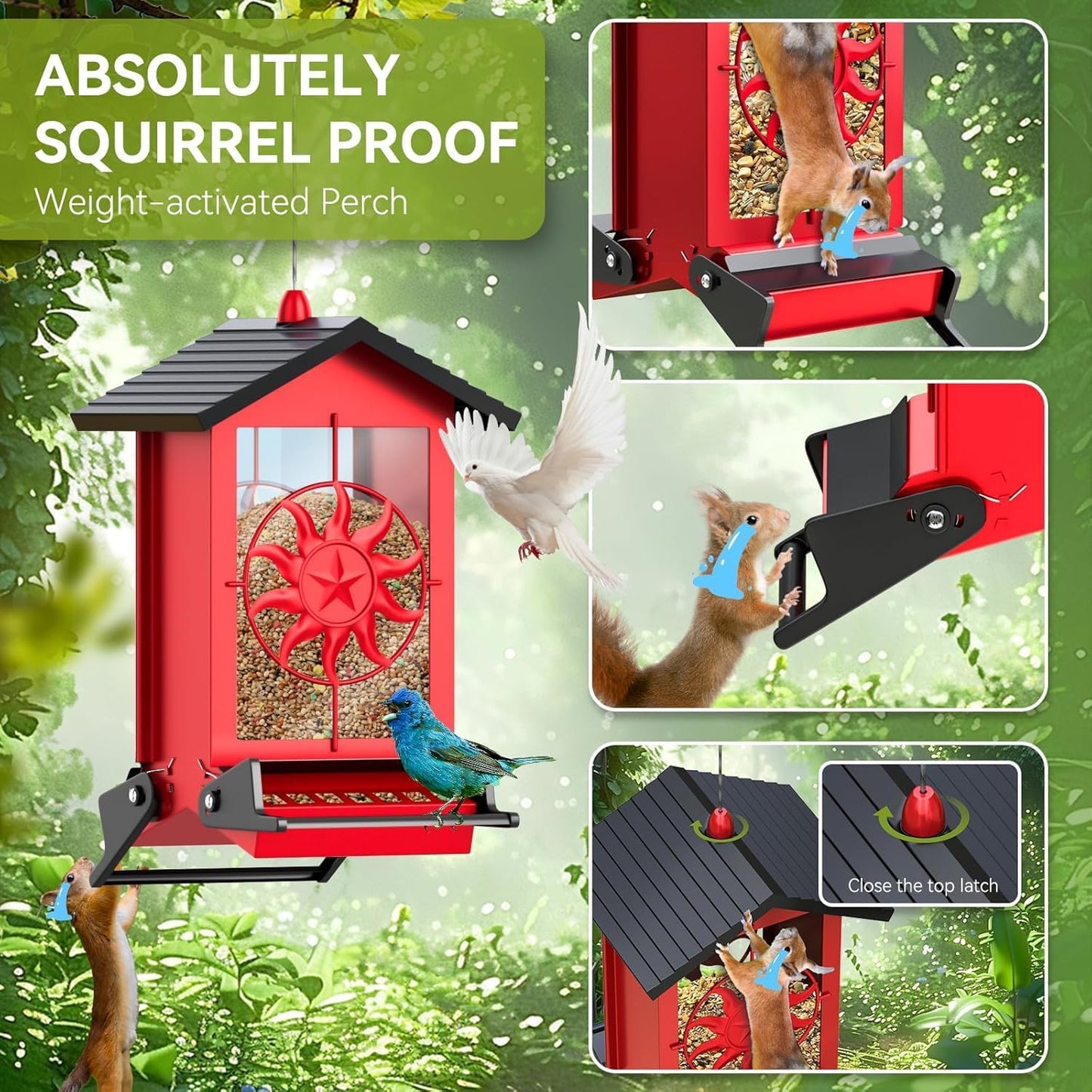 Metal Squirrel Proof Bird Feeders for Outdoors Hanging with Weight Act