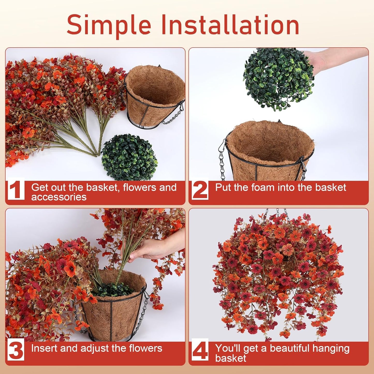 Geegoods Artificial Flowers for Outdoors, 2 Set Faux Hanging Mums Bask