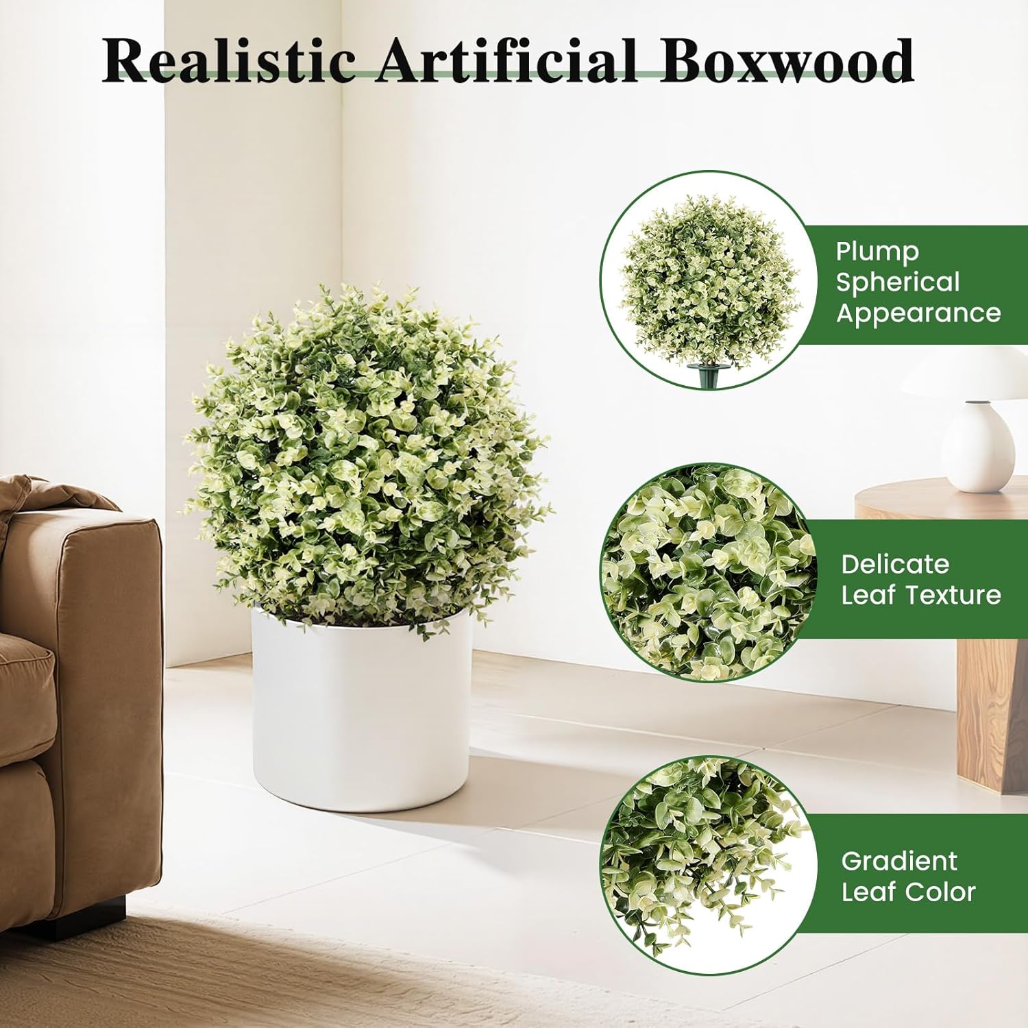 Lewondr Artificial Boxwood Topiary Ball Trees, 22.83'' Fake Plants Out